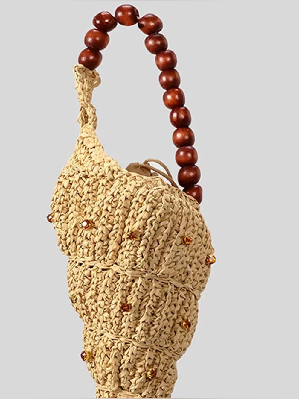Franki Rhinestone Handwoven Seashell Raffia Handbag - Picture 4 of 4